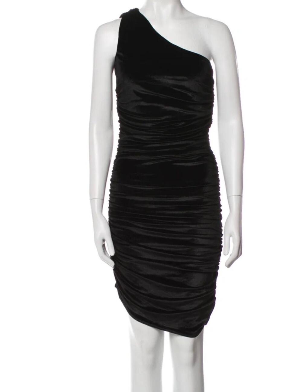 MISCREANTS Black Velvet One Shoulder Ruched Dress Size 10 Cocktail Mini Wedding